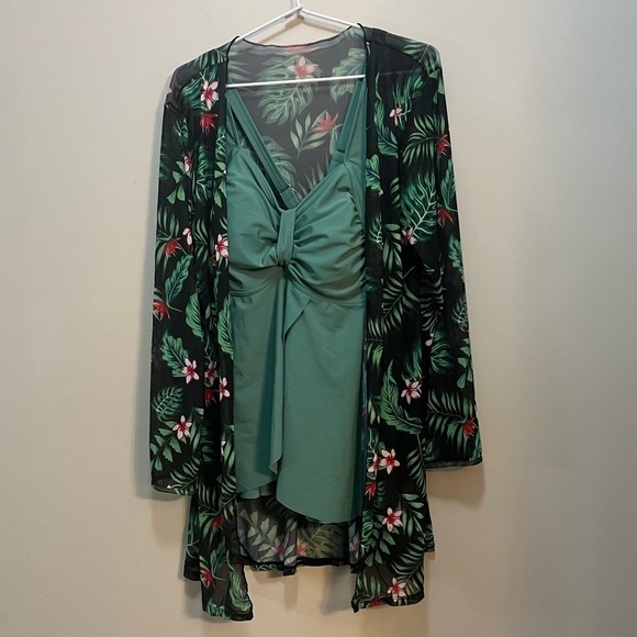 Tropical Mesh bathing suit Cover long sleeve open front Women’s 36” bust - Picture 9 of 10